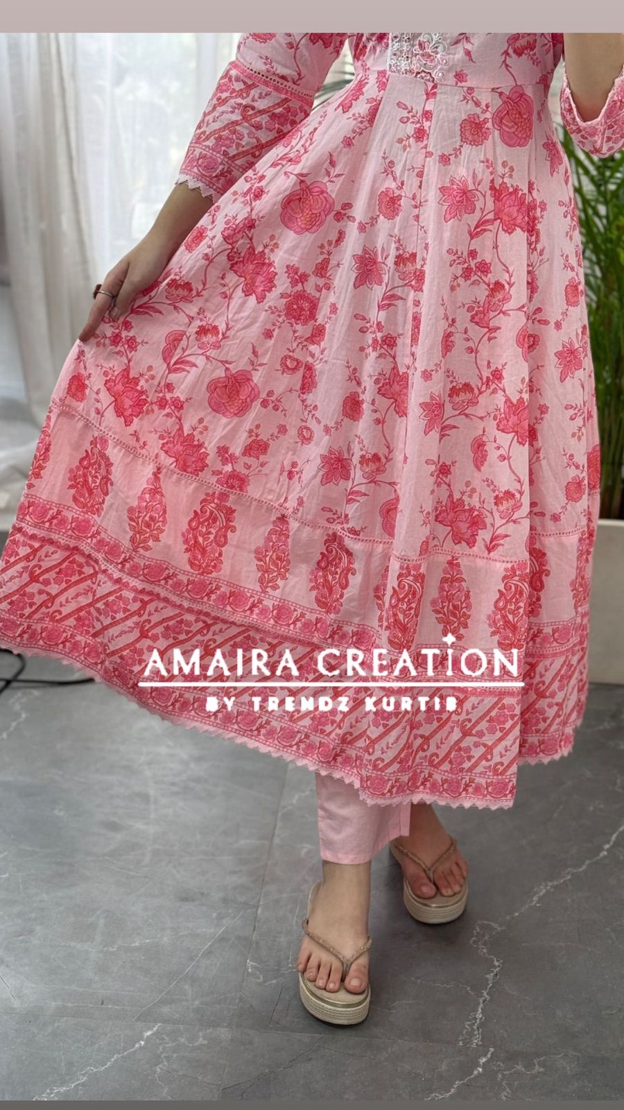 Premium Cotton Pink Angrakha Anarkali