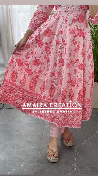 Premium Cotton Pink Angrakha Anarkali