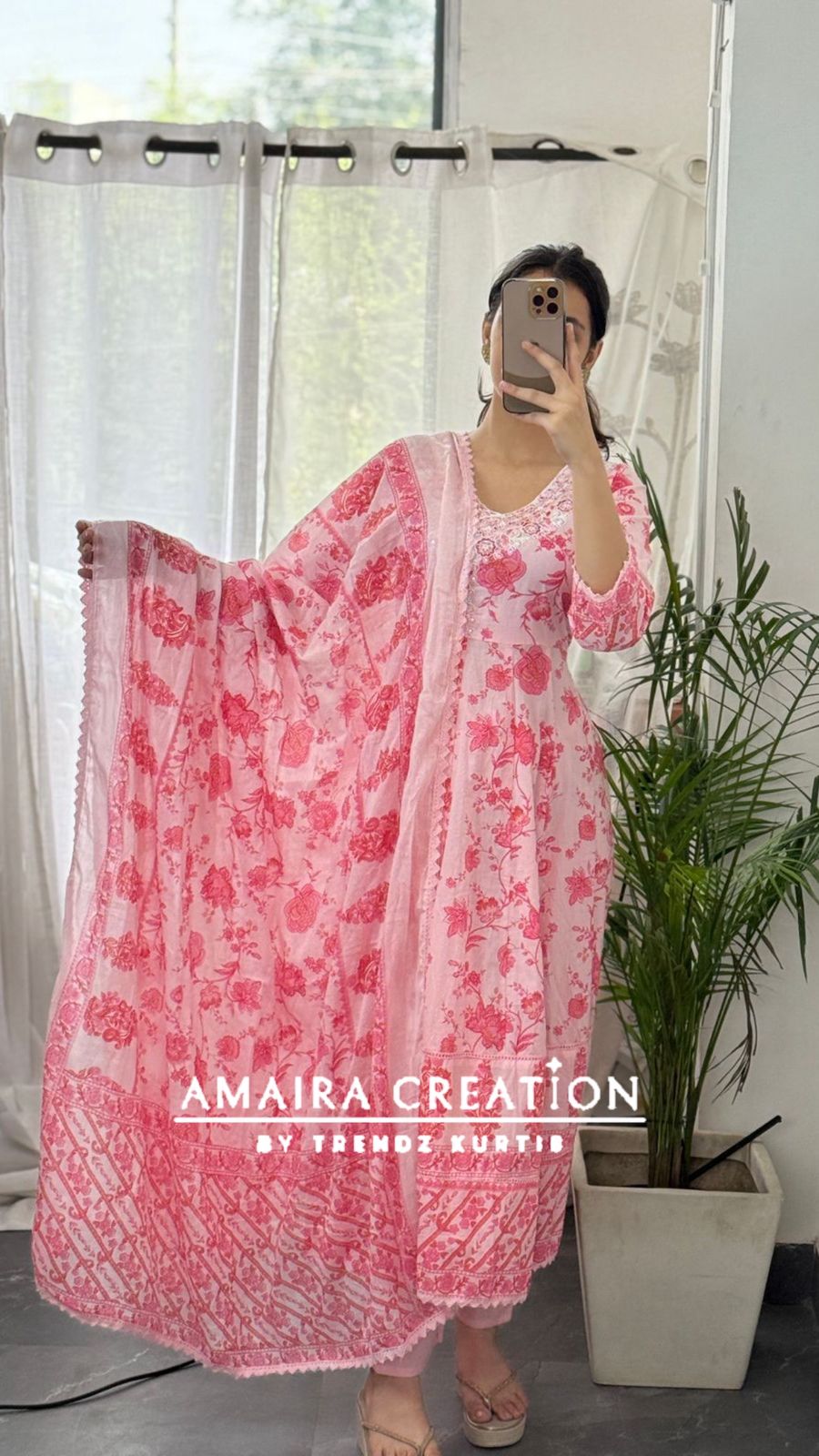 Premium Cotton Pink Angrakha Anarkali