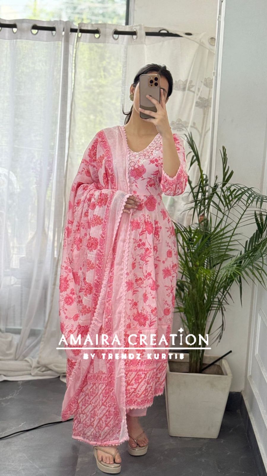 Premium Cotton Pink Angrakha Anarkali