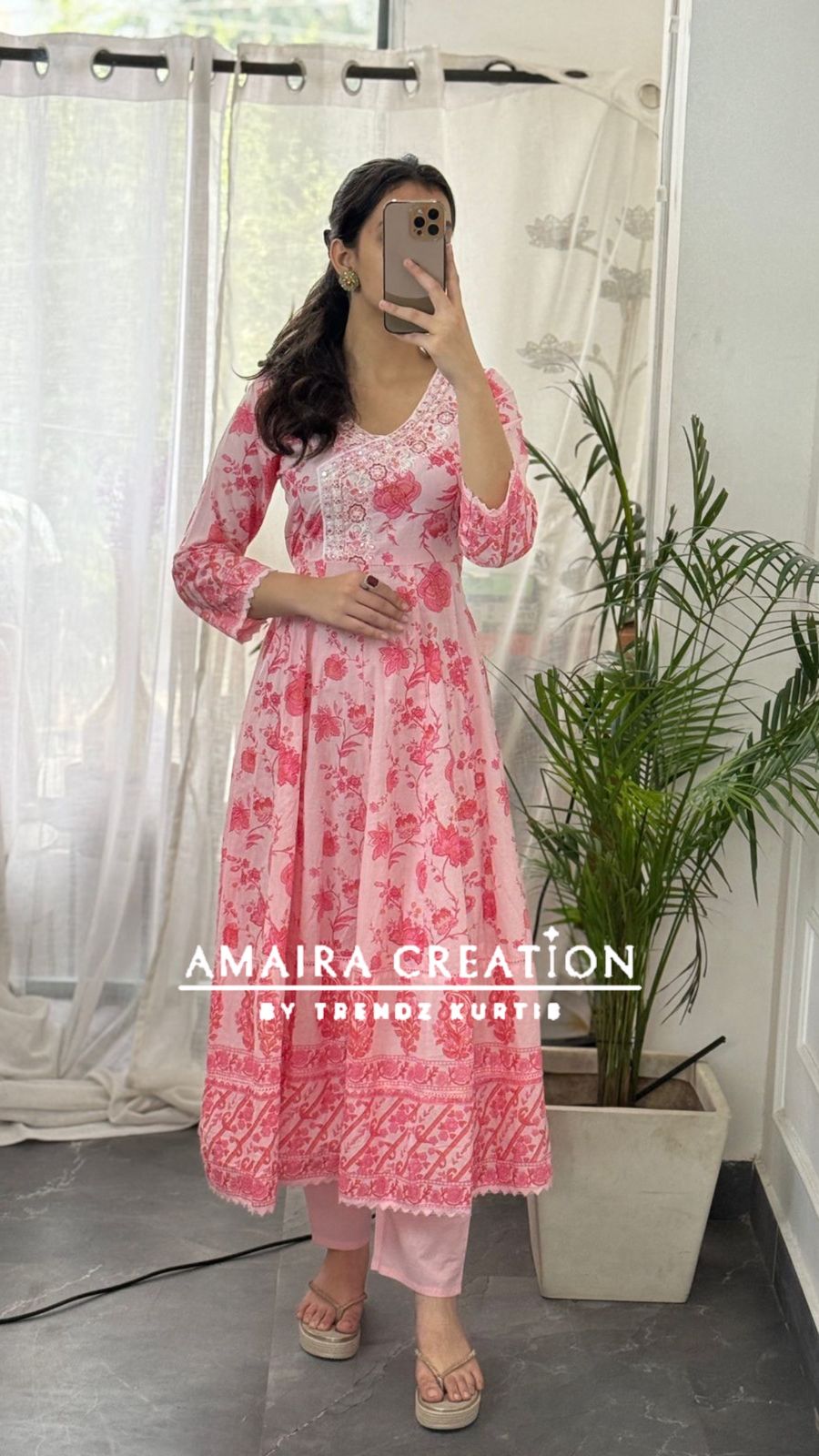 Premium Cotton Pink Angrakha Anarkali