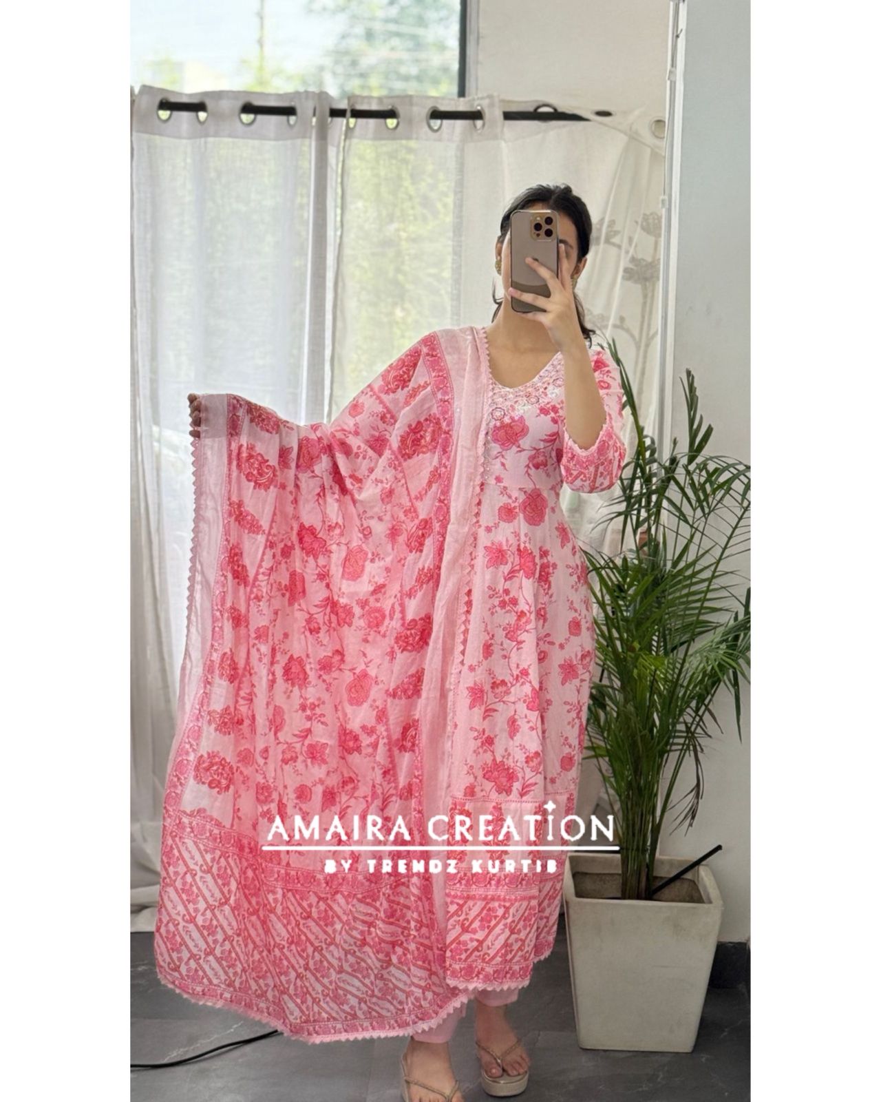 Premium Cotton Pink Angrakha Anarkali