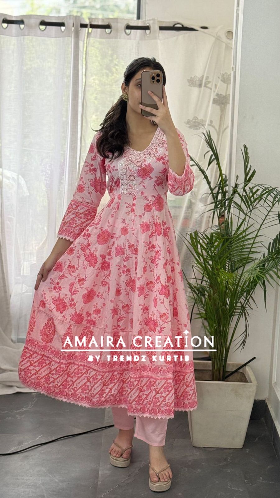 Premium Cotton Pink Angrakha Anarkali