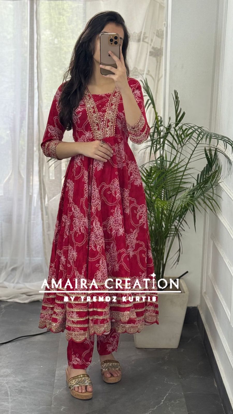 Premium Reyon Red Color Anarkali Set