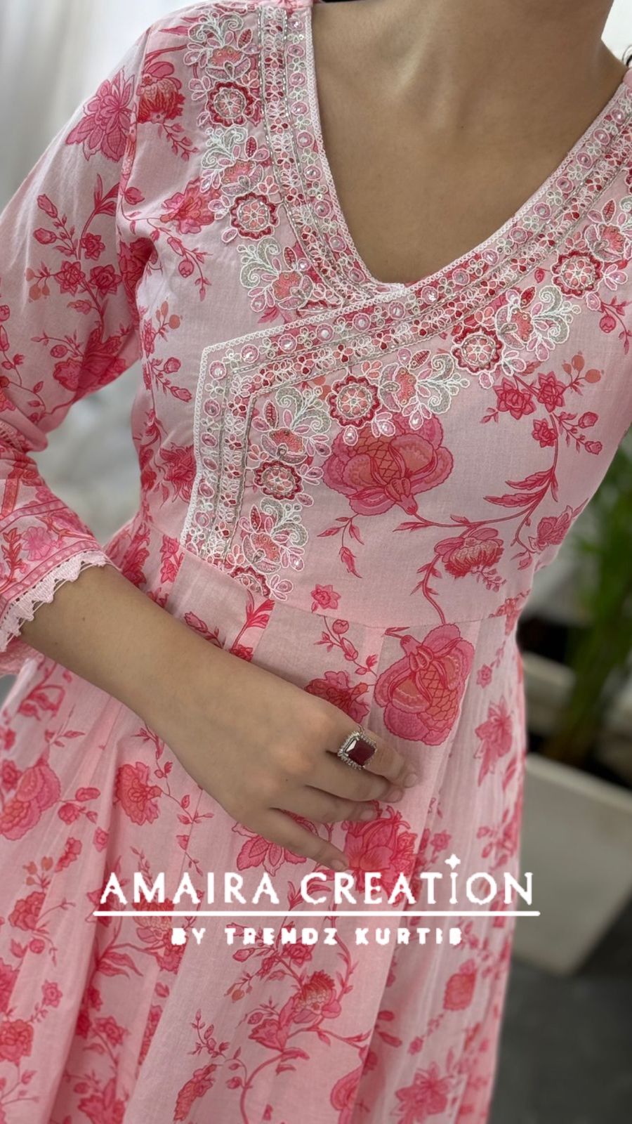 Premium Cotton Pink Angrakha Anarkali