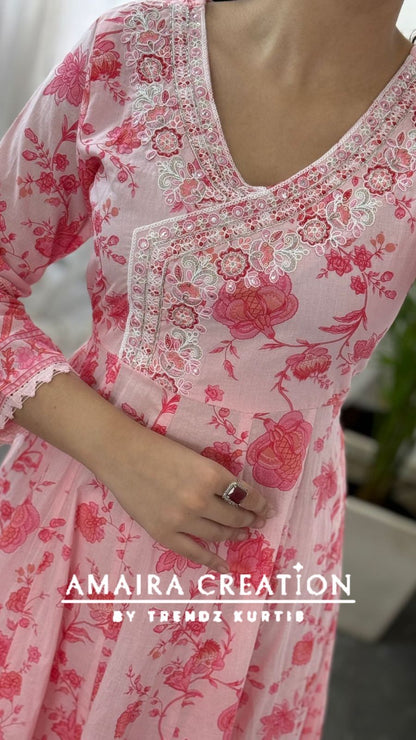 Premium Cotton Pink Angrakha Anarkali