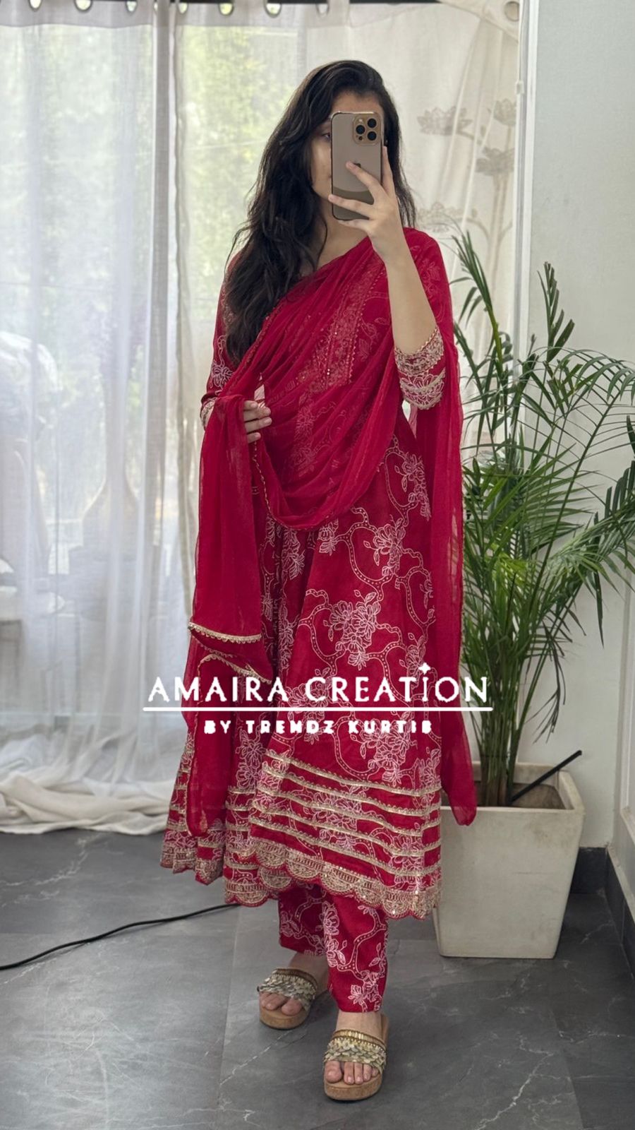 Premium Reyon Red Color Anarkali Set