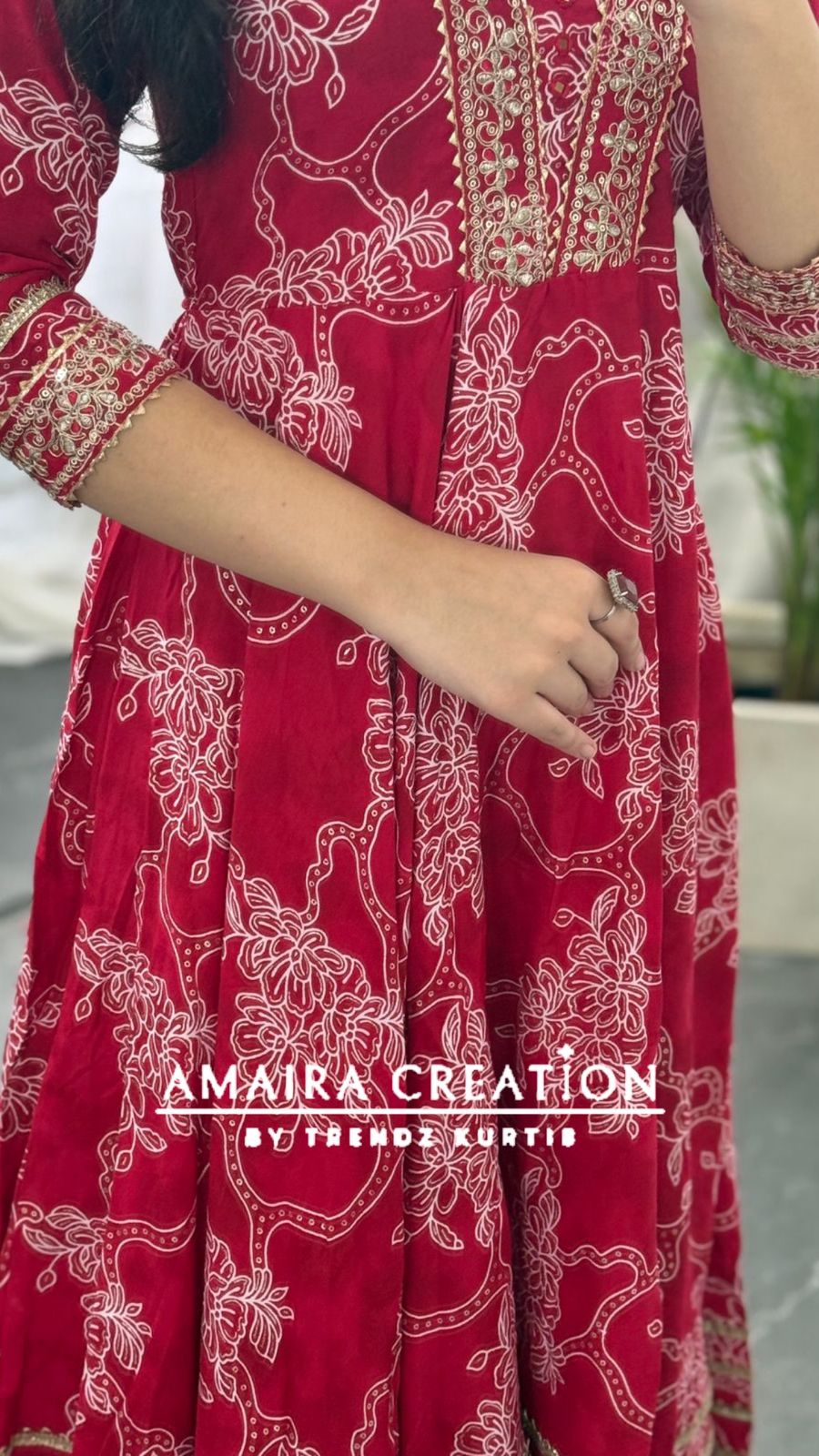 Premium Reyon Red Color Anarkali Set