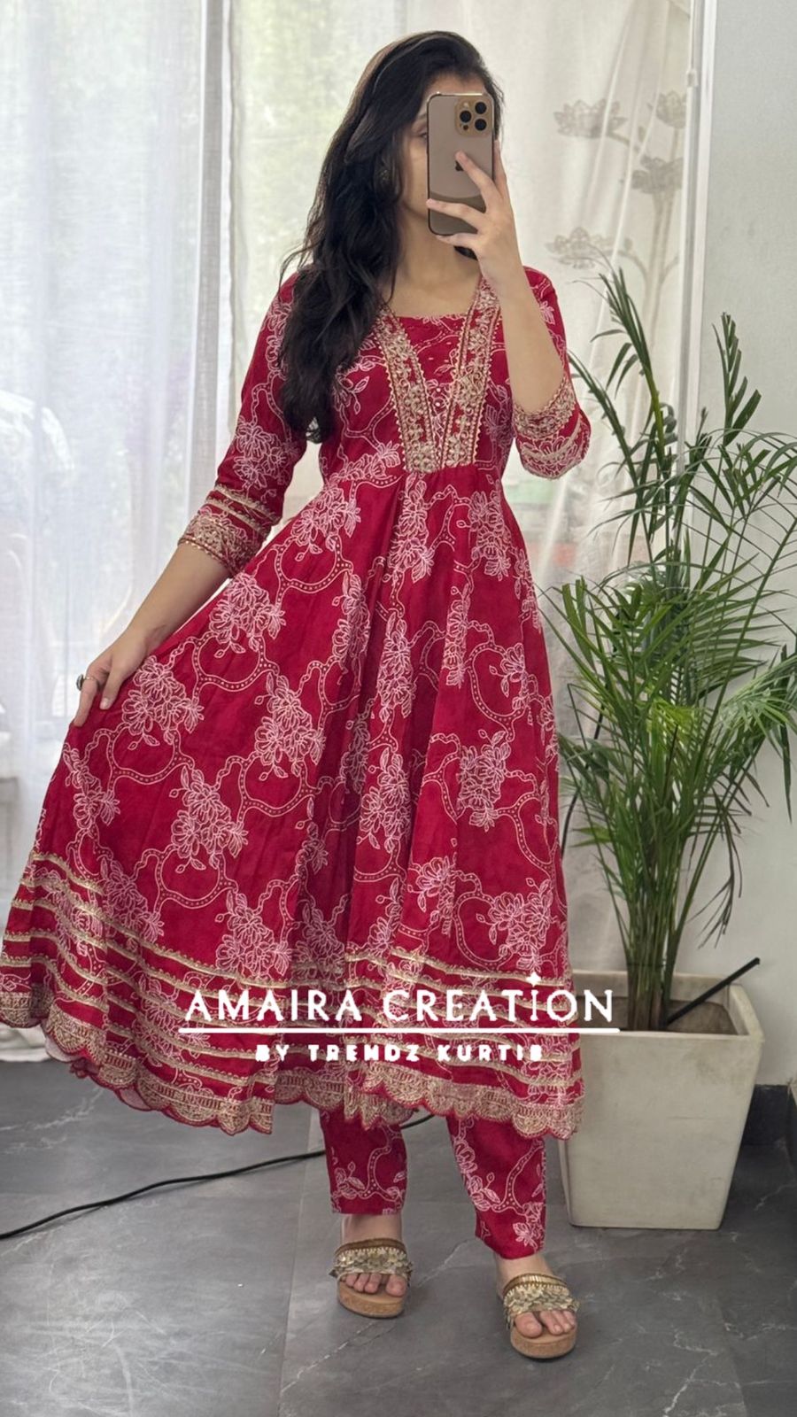 Premium Reyon Red Color Anarkali Set