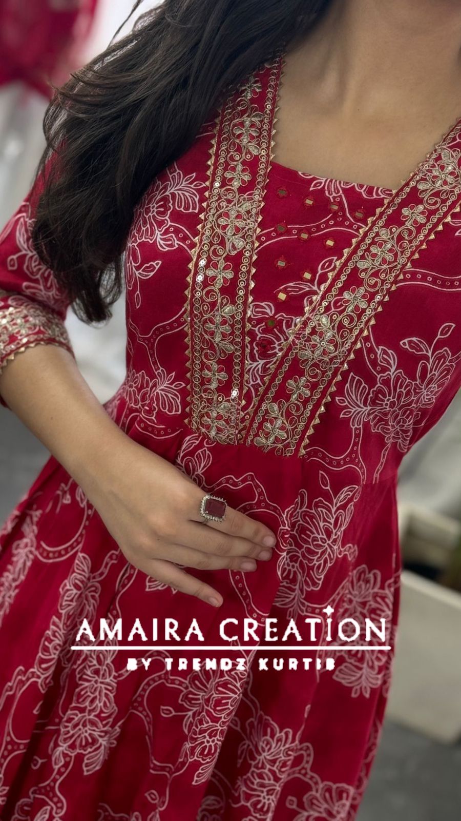 Premium Reyon Red Color Anarkali Set