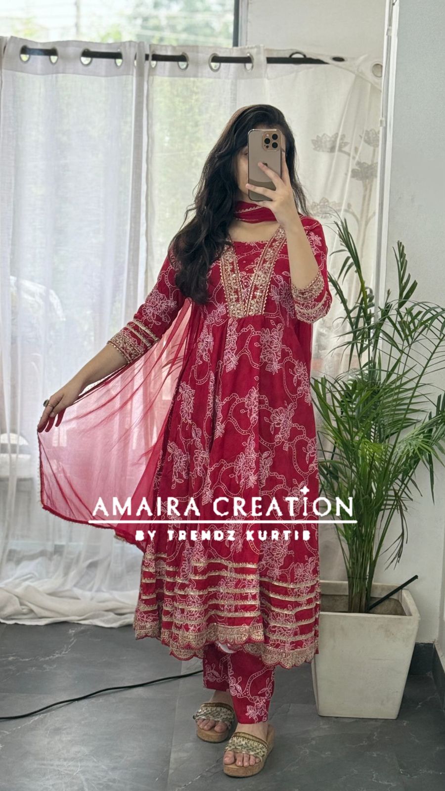 Premium Reyon Red Color Anarkali Set