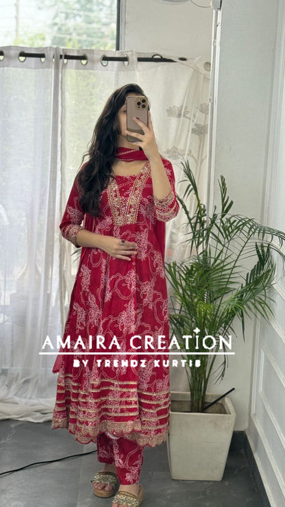 Premium Reyon Red Color Anarkali Set