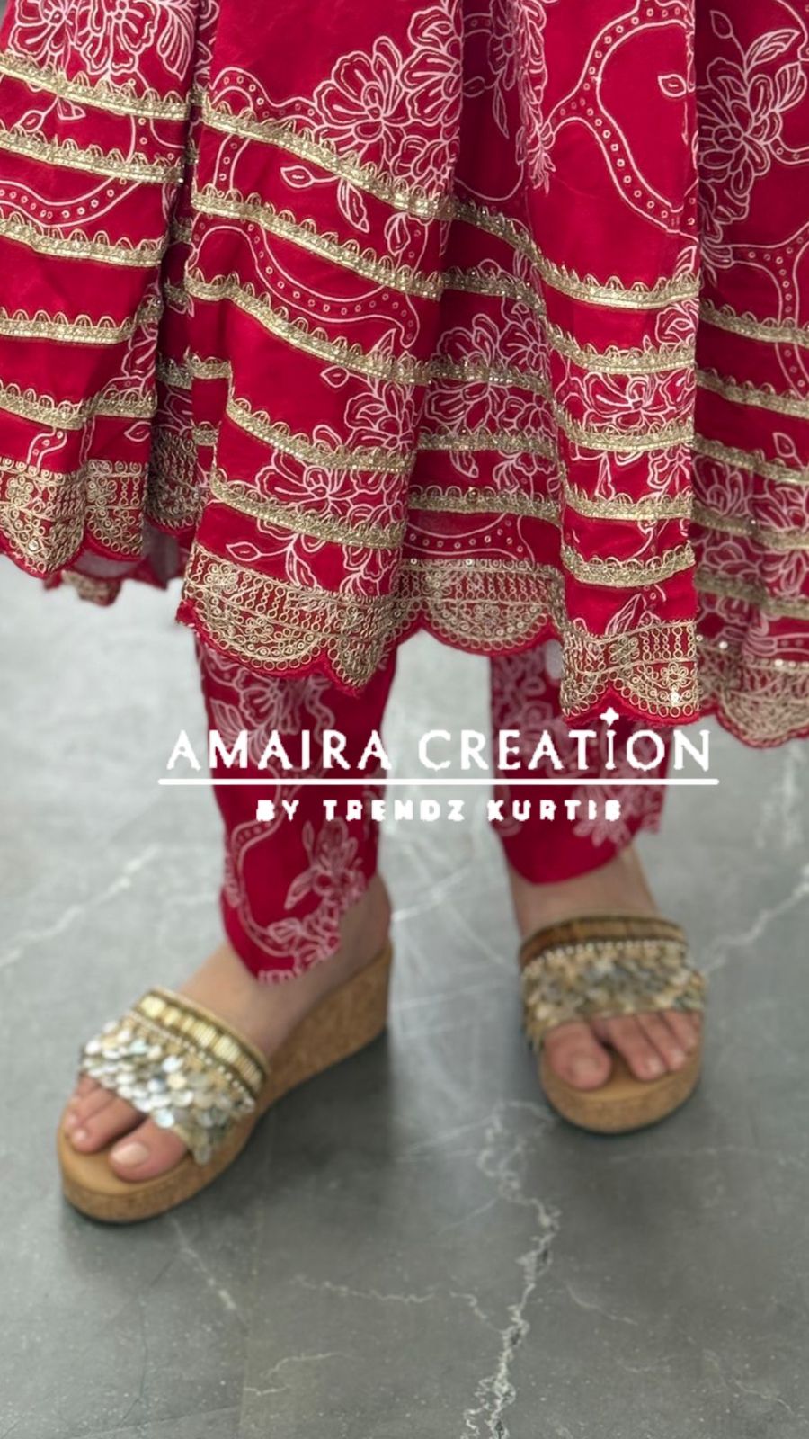 Premium Reyon Red Color Anarkali Set