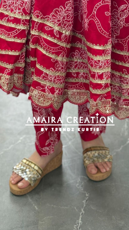 Premium Reyon Red Color Anarkali Set