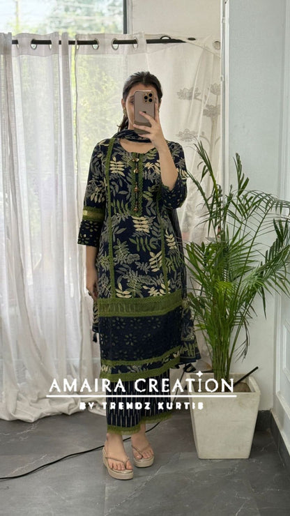 Premium Cotton Blue Green Stylish Suit Set