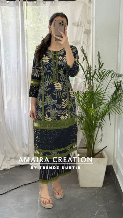Premium Cotton Blue Green Stylish Suit Set