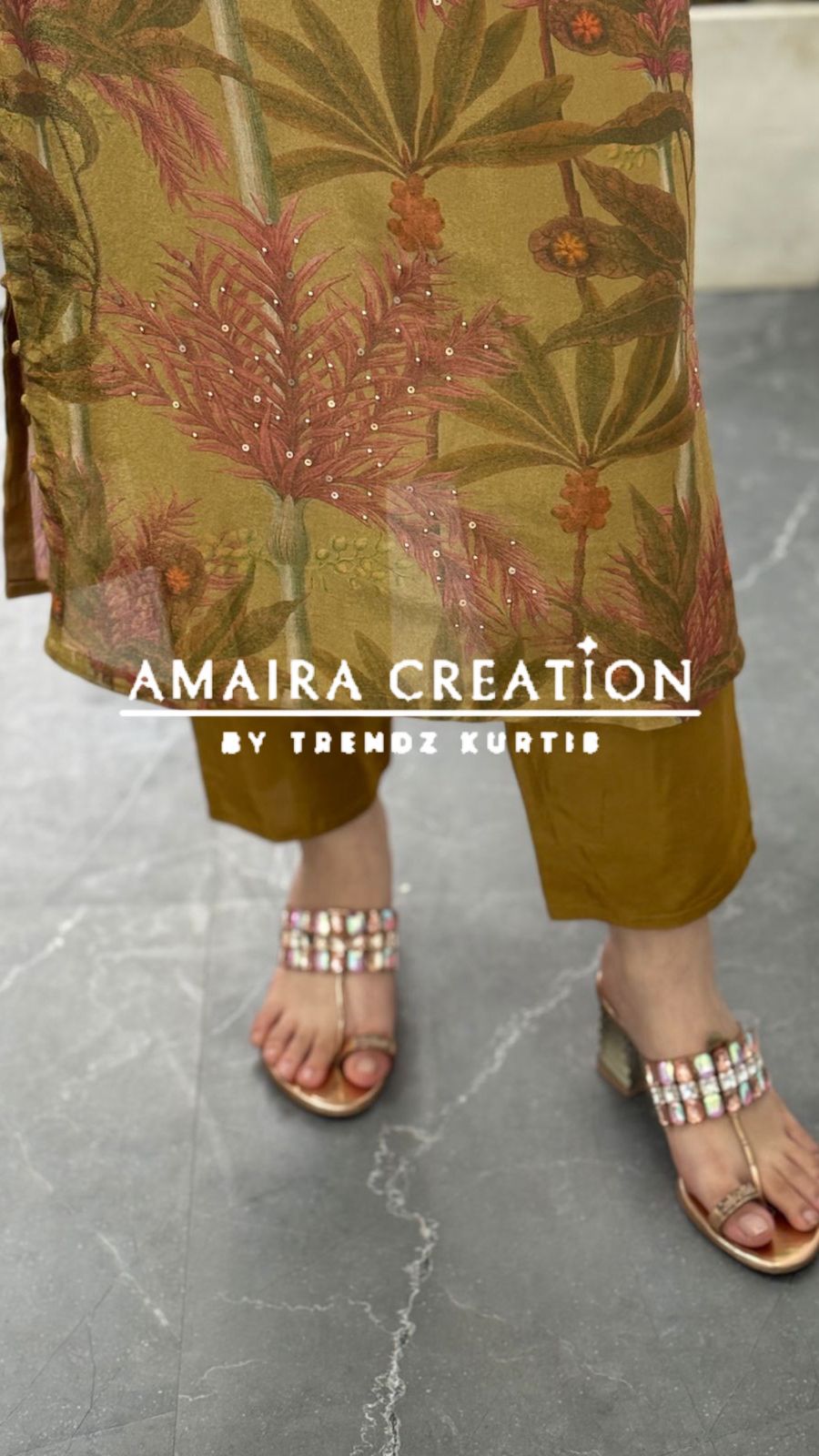 Premium Glass Tissue Mehendi colour Pant Set