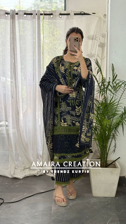 Premium Cotton Blue Green Stylish Suit Set
