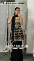 Strap Pattern Thread Embroidered Sharara Set(16 Inches Sleeves Available)