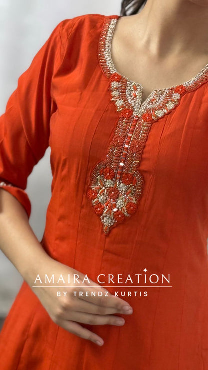 Premium Silk Orange Anarkali Set