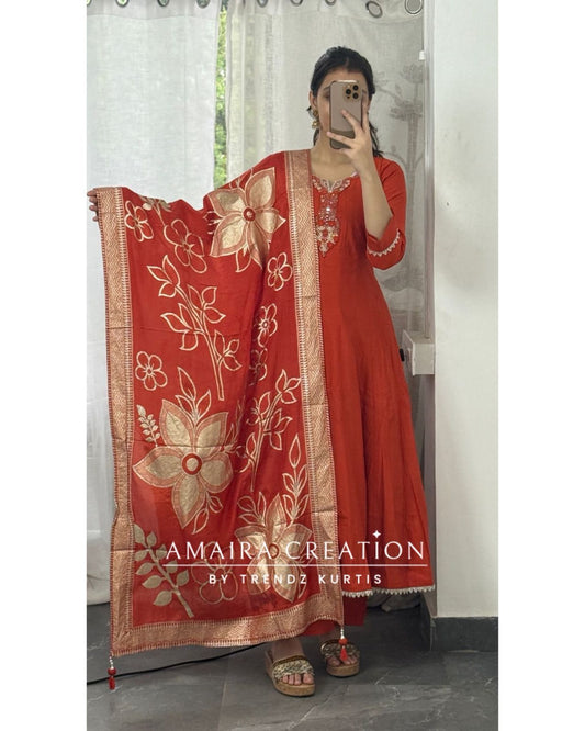 Premium Silk Orange Anarkali Set