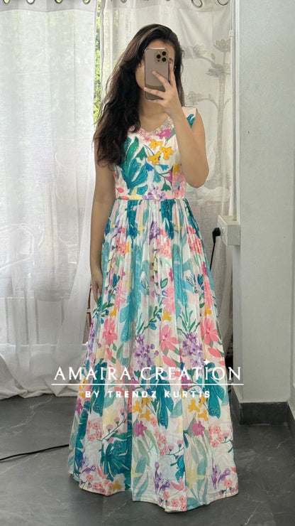 Muslin White Multi Gown(17 inches sleeves available)