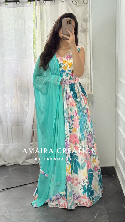 Muslin White Multi Gown(17 inches sleeves available)