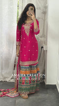 Premium Chinnon Magenta Pink Crepe Sharara Set