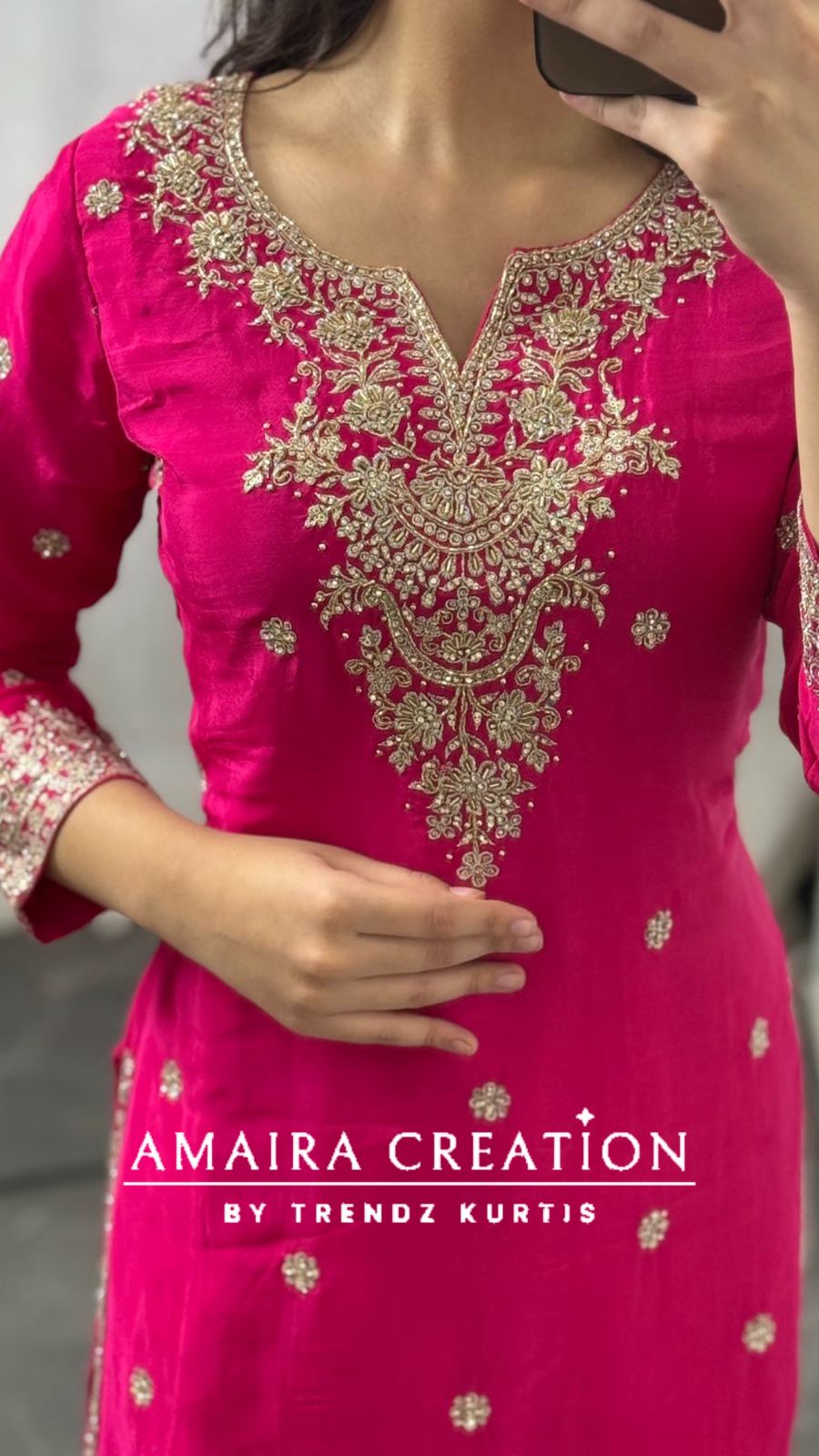 Premium Chinnon Magenta Pink Crepe Sharara Set