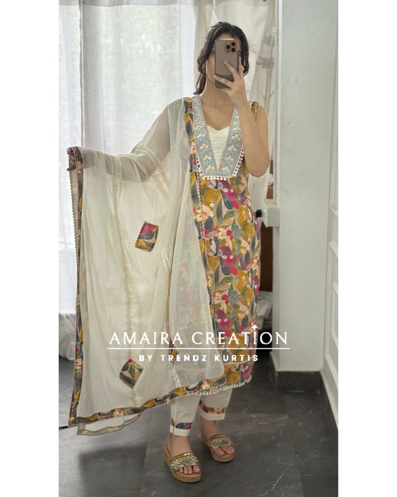 Premium Cotton Multi Color Suit With Patch Work Dupatta (17 inches sleeves available)