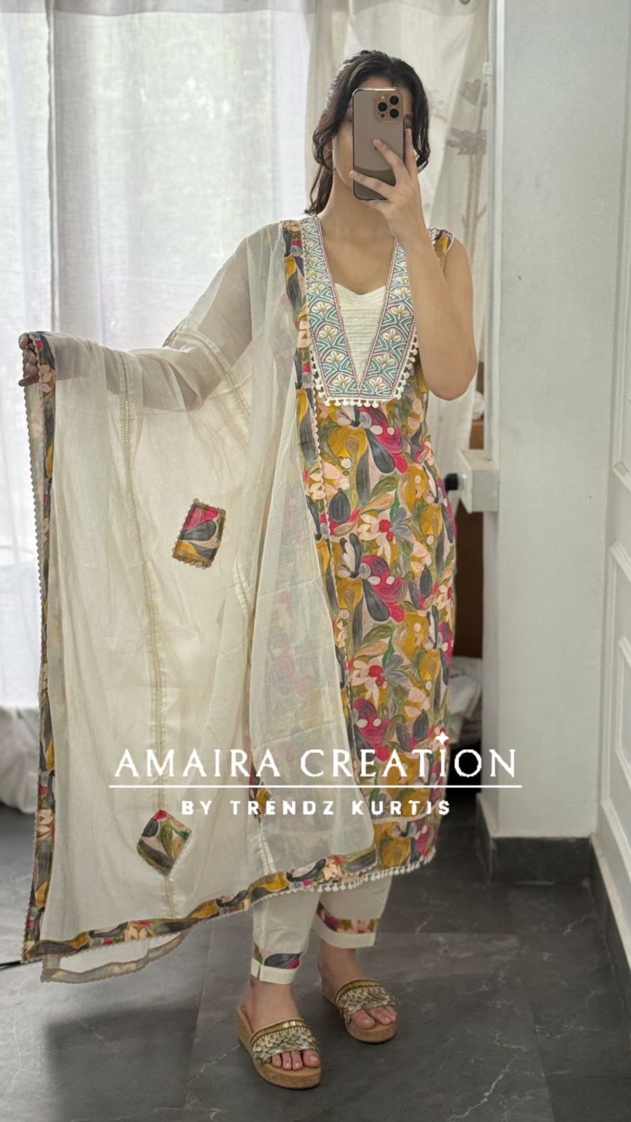 Premium Cotton Multi Color Suit With Patch Work Dupatta (17 inches sleeves available)