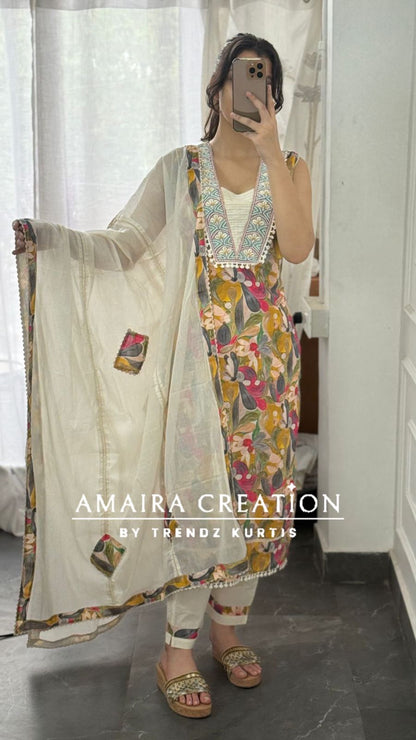 Premium Cotton Multi Color Suit With Patch Work Dupatta (17 inches sleeves available)