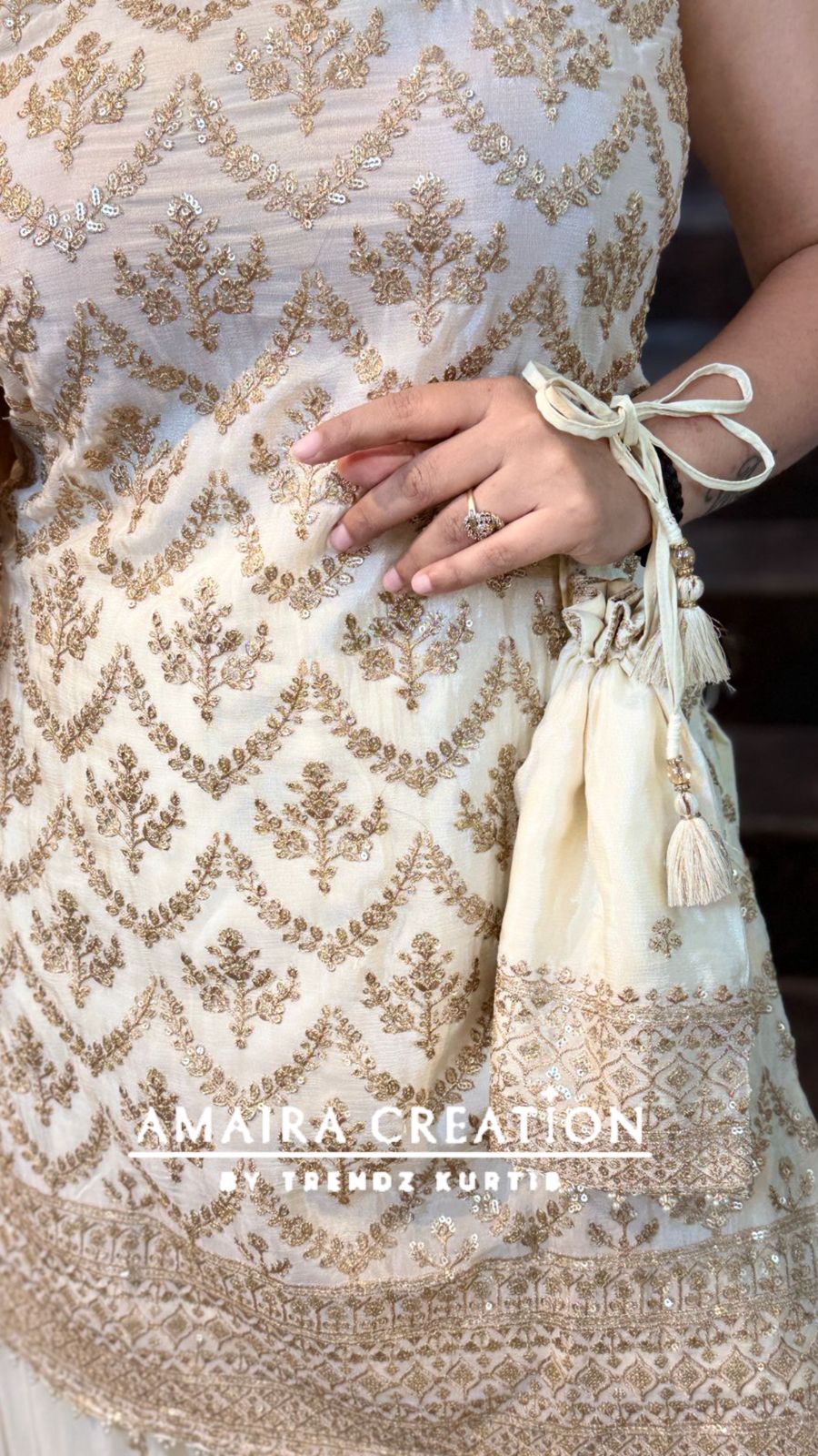 Premium Chinnon Strap Pattern Sharara Set (17 inches sleeves available)