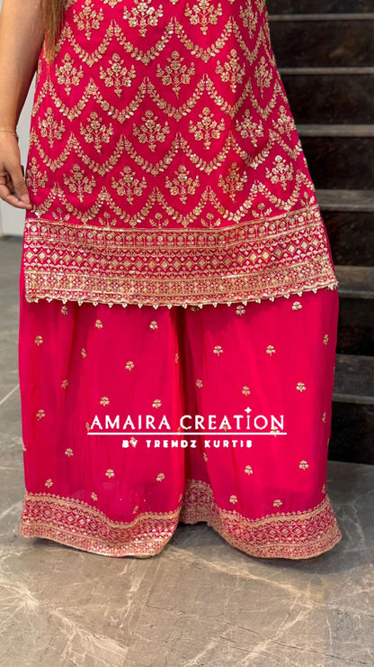 Premium Chinnon Strap Pattern Sharara Set (17 inches sleeves available)