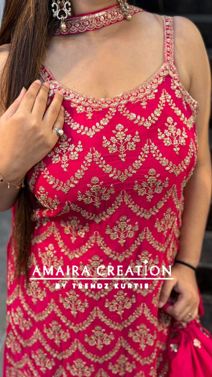 Premium Chinnon Strap Pattern Sharara Set (17 inches sleeves available)