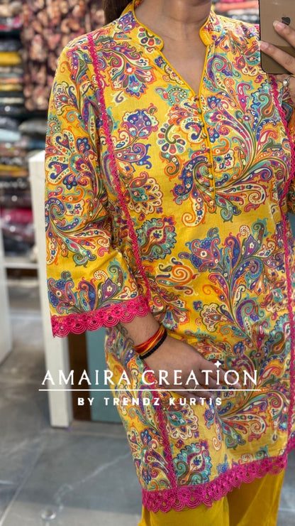 Premium Cotton Yellow Afghani Cord Set