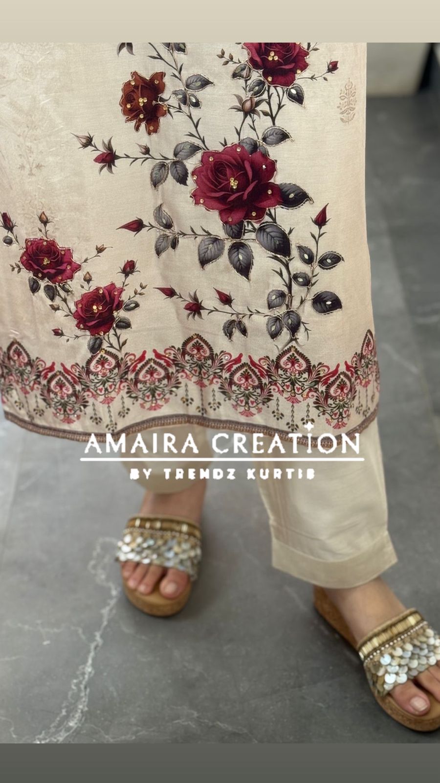 Premium Muslin Cream Colour Floral Print Pant Set