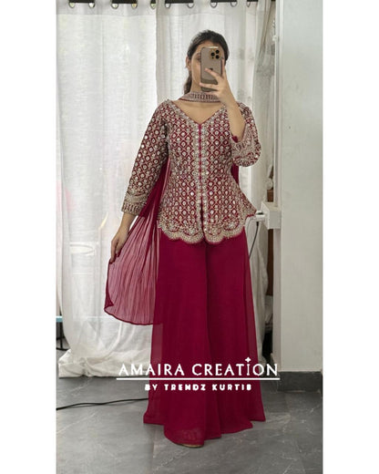 Premium Georgette Magenta Full Heavy Work Divider Set