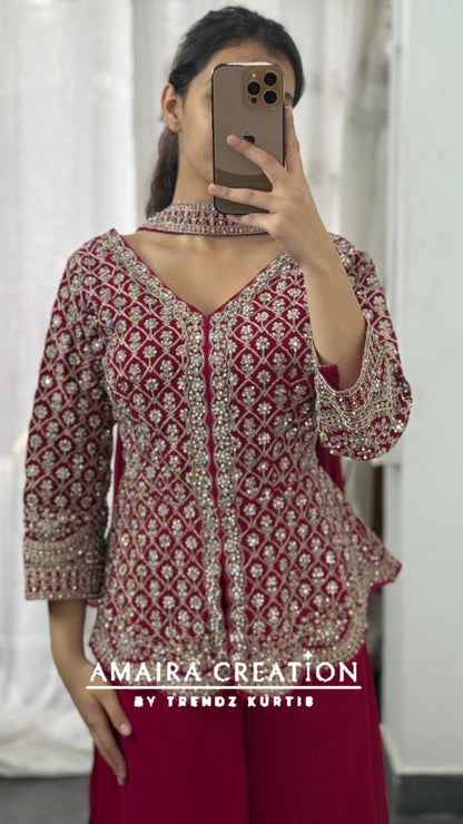 Premium Georgette Magenta Full Heavy Work Divider Set