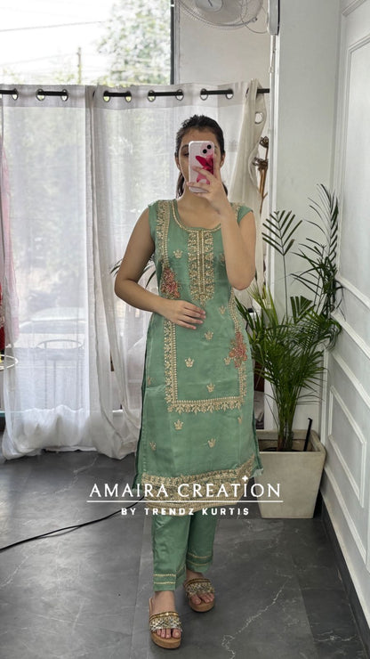 Premium Organza Fabric Pant Set(17 inches sleeves available)