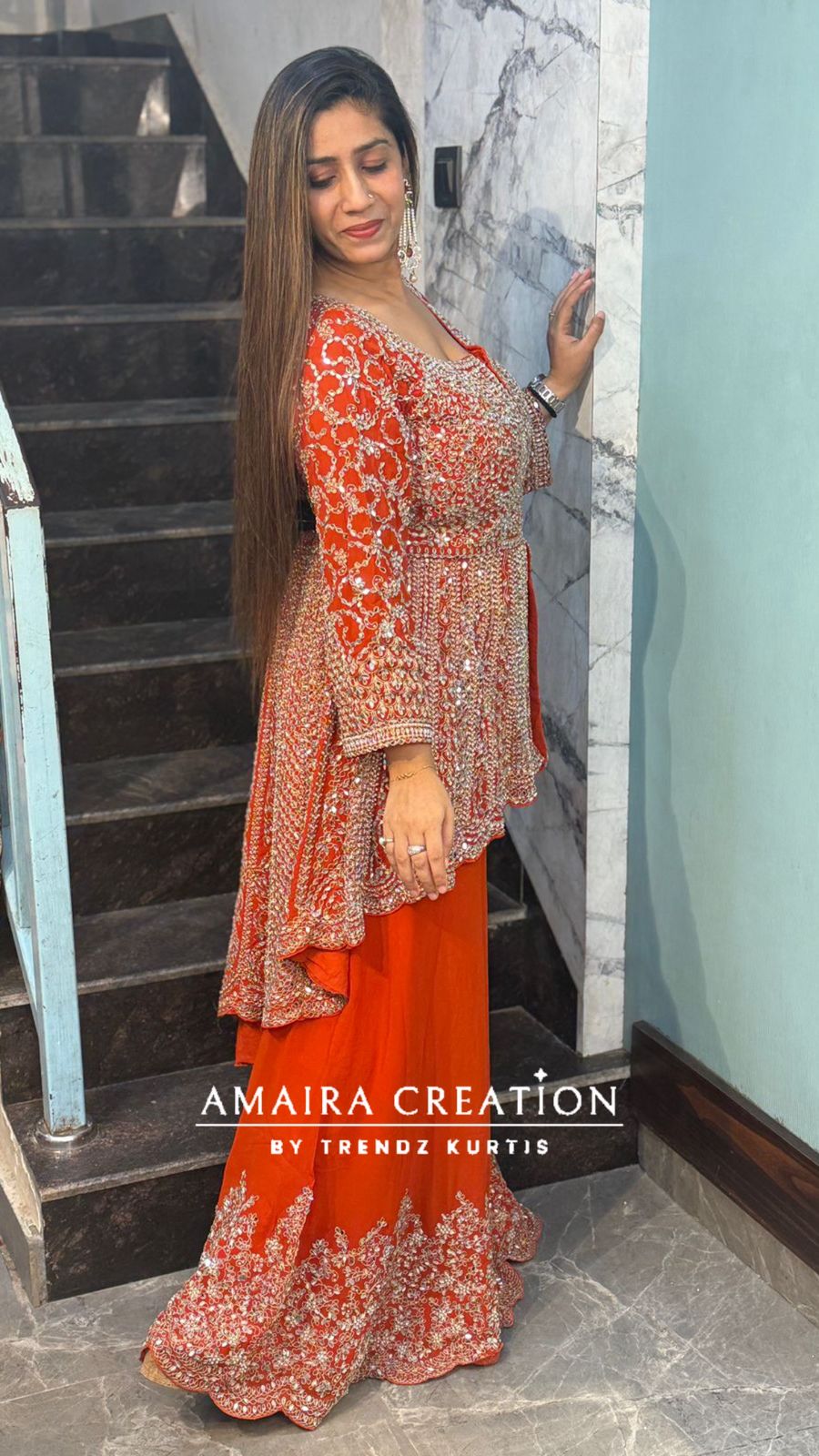Premium Georgette Full Heavy Work High Low Pattern Divider Set