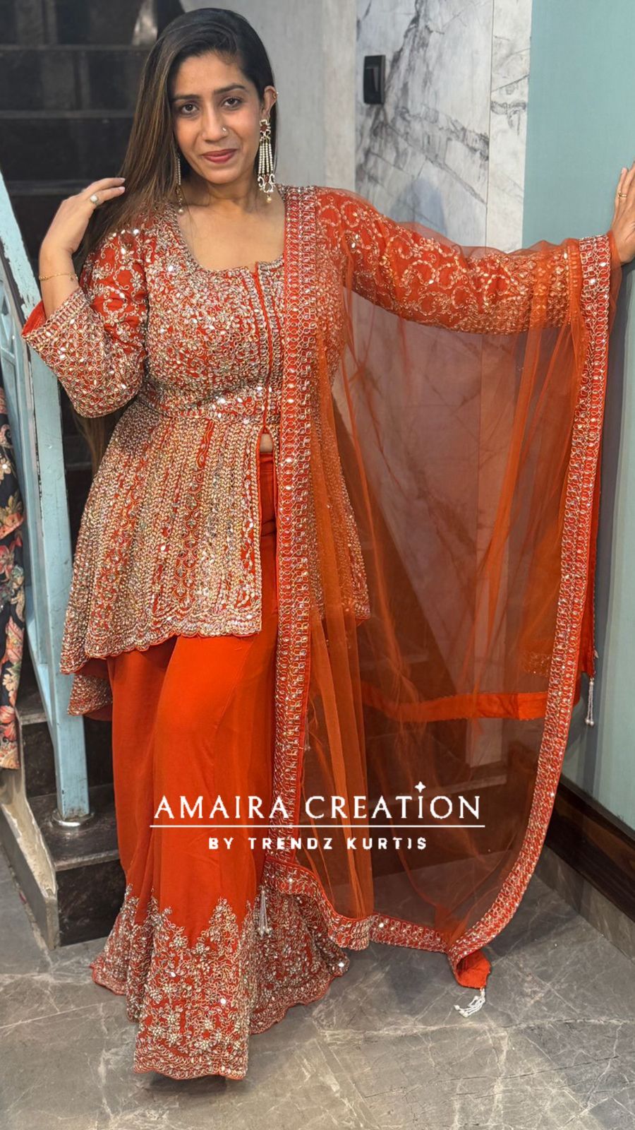 Premium Georgette Full Heavy Work High Low Pattern Divider Set