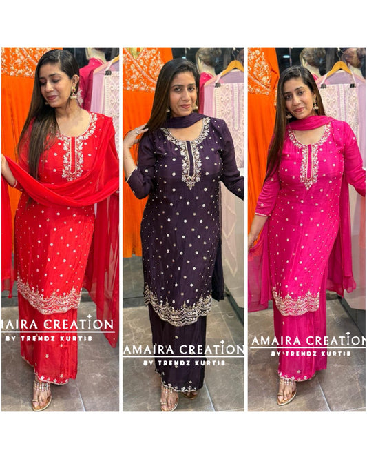 Premium Chinnon Beautiful Hand Work Plazo Set