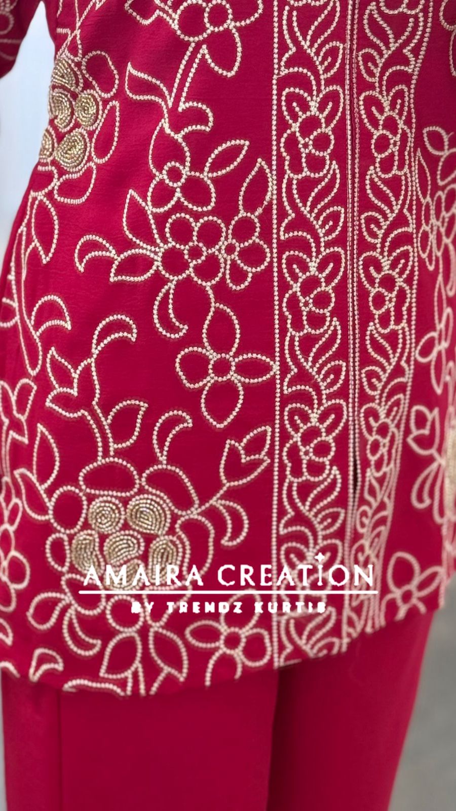 Premium Vichitra Silk Magenta Embroidered Cord Set