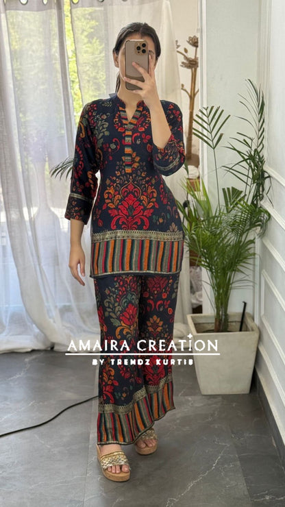 Premium Reyon Navy Blue Cord Set