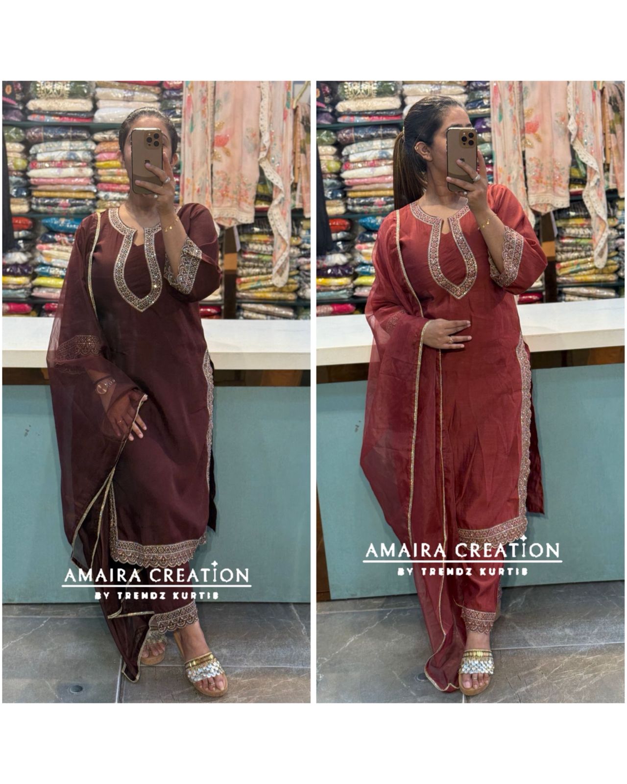Premium Silk Beautiful Neck Detailing Pant Set