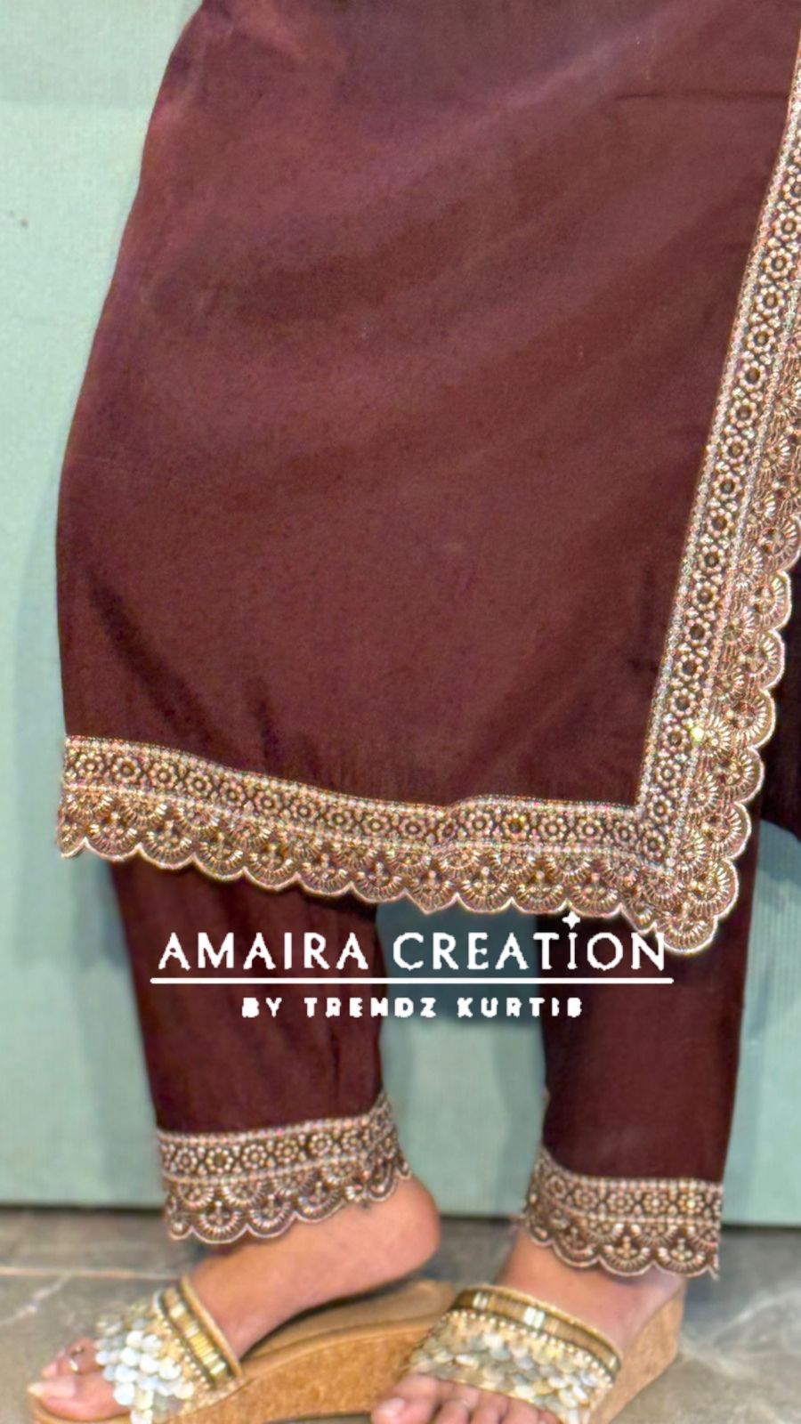 Premium Silk Beautiful Neck Detailing Pant Set