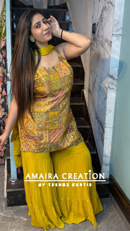 Premium Brocade Banarasi Sharara Set( 9 inches sleeves available)
