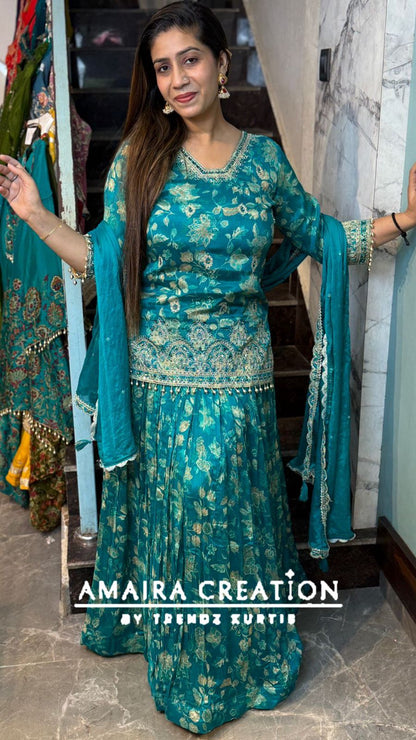Premium Chinnon Firozi Skirt Set