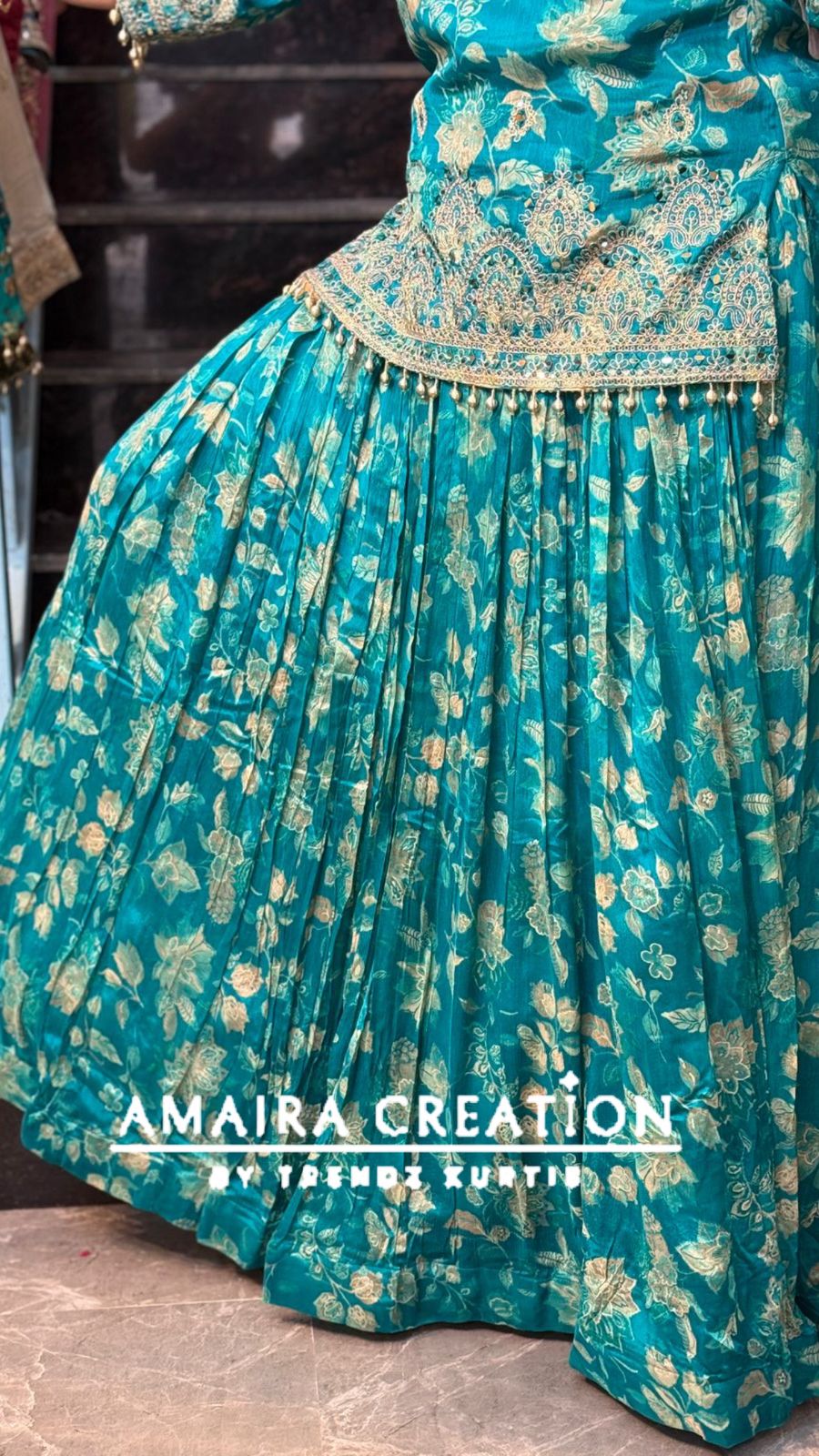 Premium Chinnon Firozi Skirt Set
